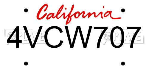 4VCW707 California License Plate