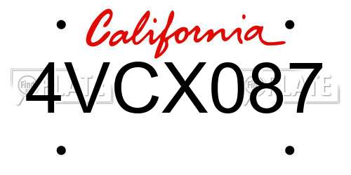 4VCX087 California License Plate