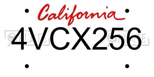4VCX256 California License Plate