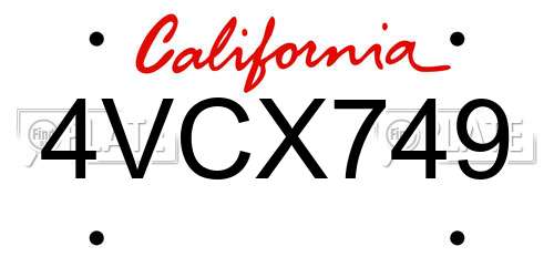 4VCX749 California License Plate