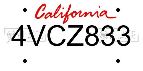 4VCZ833 California License Plate