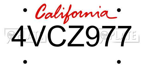 4VCZ977 California License Plate