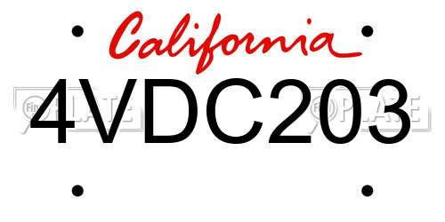 4VDC203 California License Plate