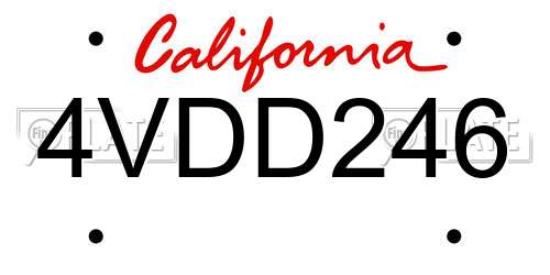 4VDD246 California License Plate