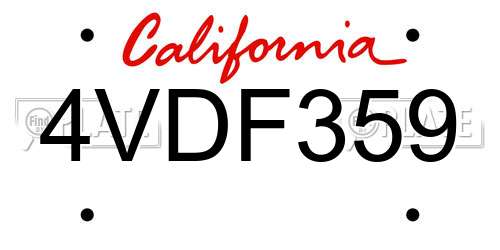 4VDF359 California License Plate