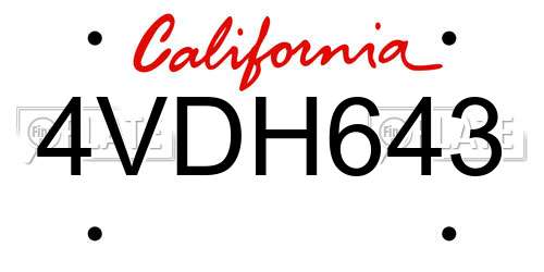 4VDH643 California License Plate