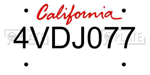 4VDJ077 California License Plate