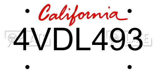 4VDL493 California License Plate
