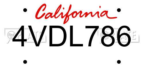 4VDL786 California License Plate