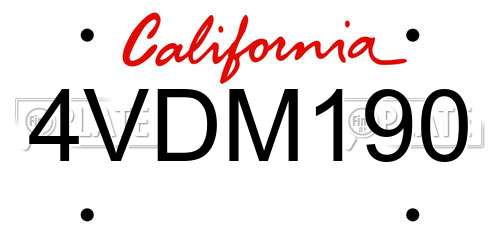 4VDM190 California License Plate