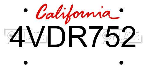 4VDR752 California License Plate