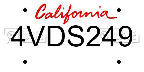 4VDS249 California License Plate