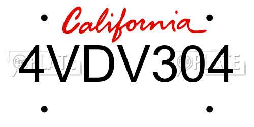 4VDV304 California License Plate