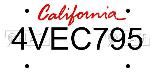 4VEC795 California License Plate