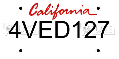 4VED127 California License Plate