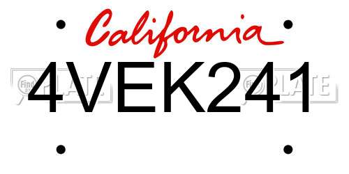 4VEK241 California License Plate