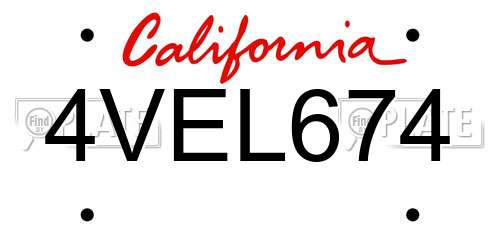 4VEL674 California License Plate