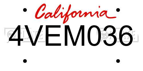 4VEM036 California License Plate