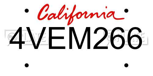 4VEM266 California License Plate