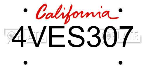 4VES307 California License Plate