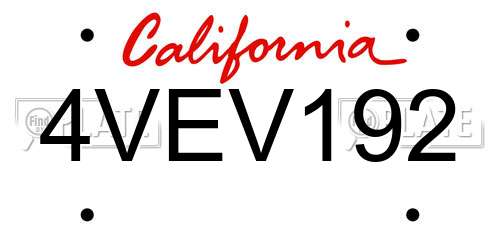4VEV192 California License Plate
