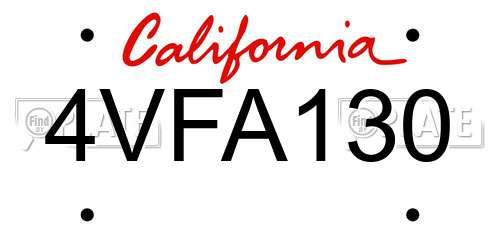 4VFA130 California License Plate