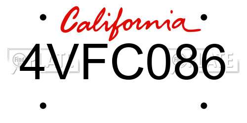 4VFC086 California License Plate