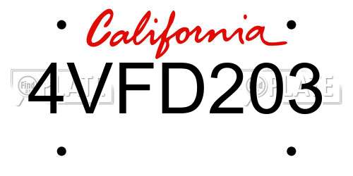 4VFD203 California License Plate