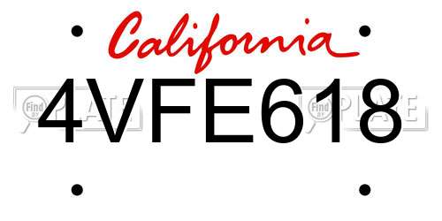 4VFE618 California License Plate