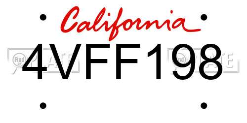 4VFF198 California License Plate