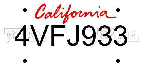 4VFJ933 California License Plate