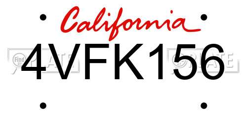 4VFK156 California License Plate