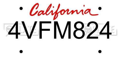 4VFM824 California License Plate