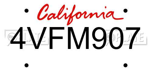4VFM907 California License Plate