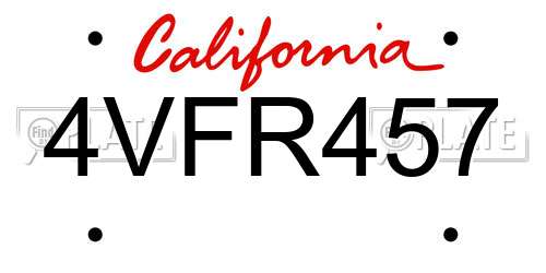 4VFR457 California License Plate