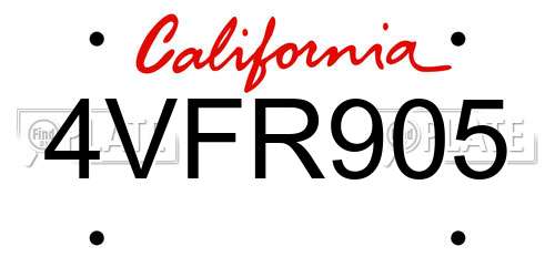 4VFR905 California License Plate