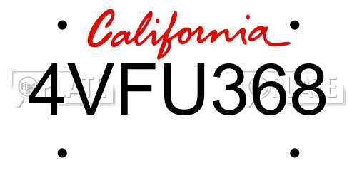 4VFU368 California License Plate