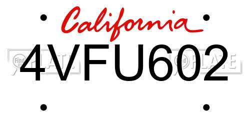 4VFU602 California License Plate