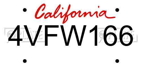 4VFW166 California License Plate