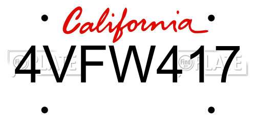 4VFW417 California License Plate