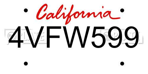 4VFW599 California License Plate