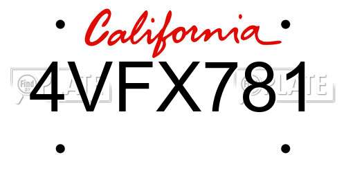 4VFX781 California License Plate