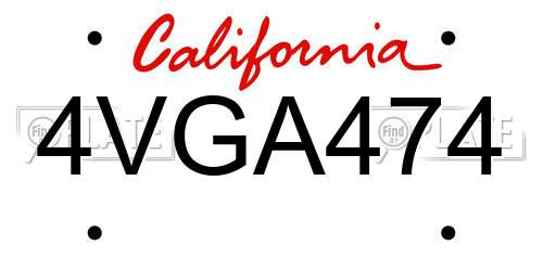 4VGA474 California License Plate