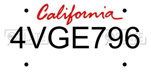 4VGE796 California License Plate