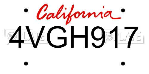 4VGH917 California License Plate