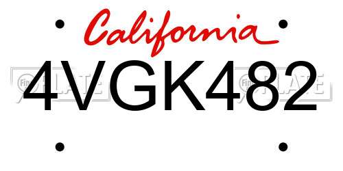4VGK482 California License Plate