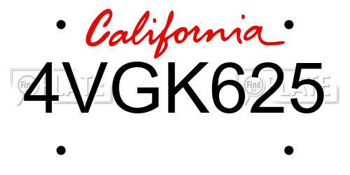 4VGK625 California License Plate