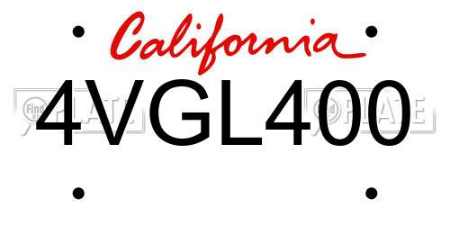 4VGL400 California License Plate