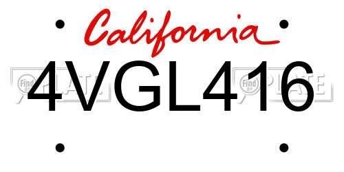 4VGL416 California License Plate