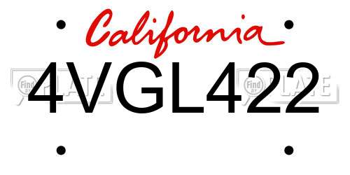 4VGL422 California License Plate